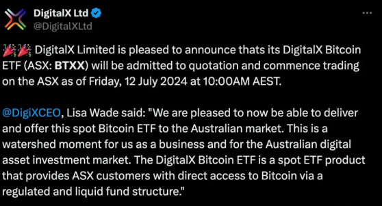 В Австралии согласован второй биткоин-ETF компании DigitalX