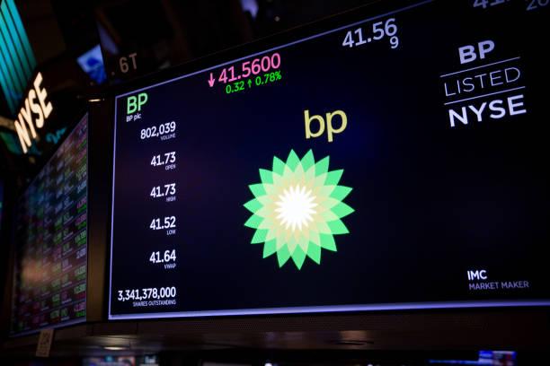 Monitor displays BP Plc signage on the floor of the New York Stock Exchange in New York, U.S., on Monday, Nov. 12, 2018. U.S. Stocks extended...