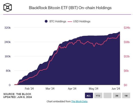 Количество биткоинов в спотовом ETF от BlackRock превысило 300 000